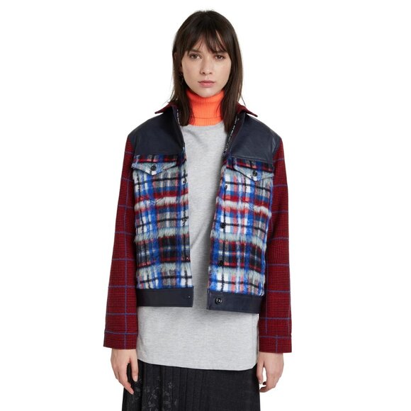 NWT Desigual wool blend Ingrid plaid faux leather bomber jacket, EU L - Picture 1 of 10